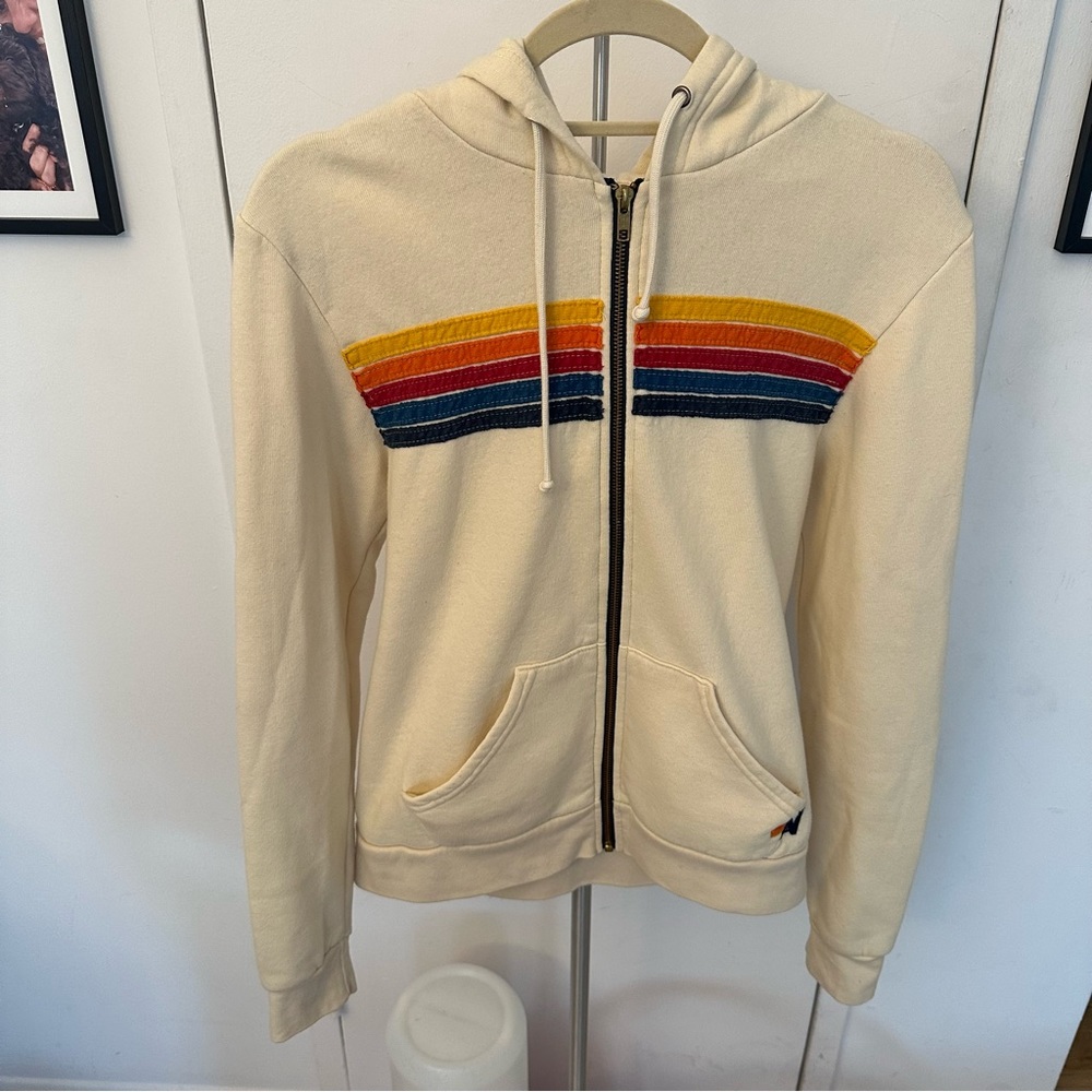 5 STRIPE HOODIE - VINTAGE WHITE SIZE SMALL